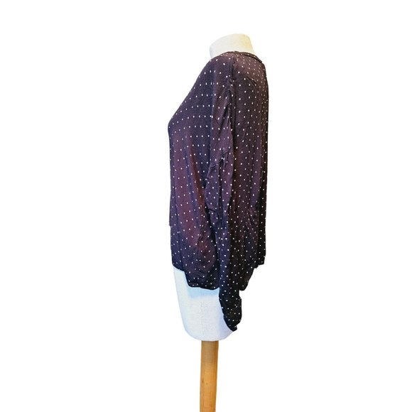 Billabong Flowy blouse size Medium lace up front long sleeve polka dot blue - Picture 4 of 9